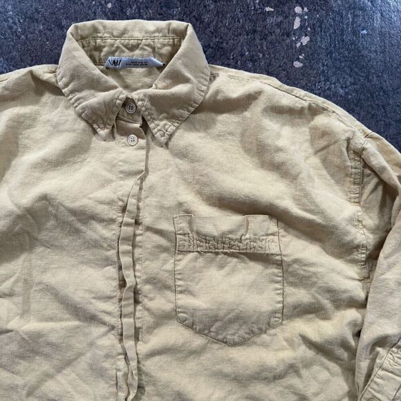 Zara Button Up Collared Shirt Yellow Color Size Small Essential Preppy Used - Picture 4 of 11